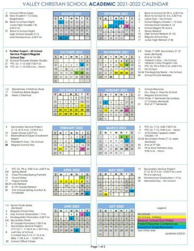 valley christian high school calendar.